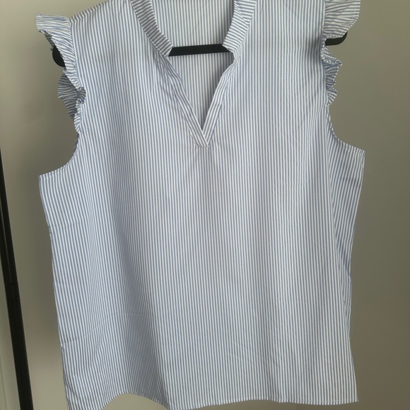 Floerns Women's Striped Notched V Neck Ruffle Cap Sleeve Blouse Top - Brand New - Picture 5 of 9
